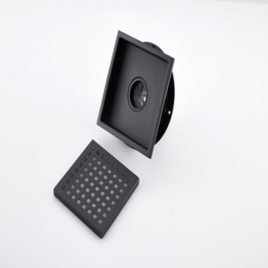 6 Inch Square Shower Drain With Removable Square Patterned Grate, 304 Stainless Steel With Flange And Hair Strainer, Matte Black