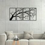Luxury Metal Wall Art Decor Set Of 4 - Black Tree Of Life Sculpture