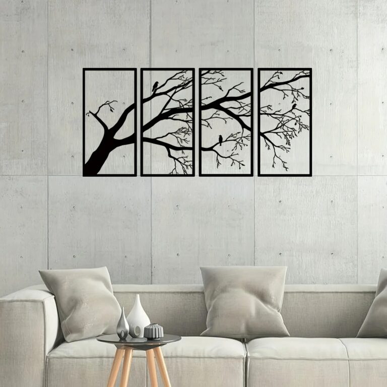 Luxury Metal Wall Art Decor Set Of 4 – Black Tree Of Life Sculpture