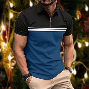 Mens Stylish Slim-fit POLO Shirt With A Pointed Collar And Chest Stripes