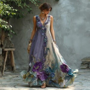 Plus Size Women’s Loose White Match Deep V-neck Sleeveless Dress