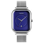 Fashionable Mens Square Business Quartz Student Mens Mesh-Strap Waterproof Calendar Watch