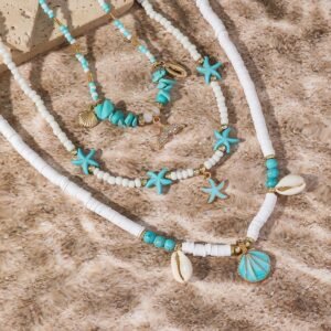 Conch And Turquoise Polymer Clay European And American-Style Necklace With Starfish Pendant