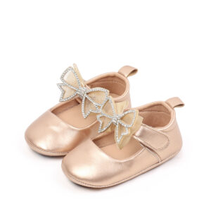 Velcro Bow Princess Shoes With Non-slip Soles For Toddlers