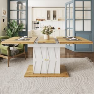 Extendable Dining Table With Relief Pattern - For Kitchen & Living Room, Wood Veneer Finish, Size 110x70x76.5cm Extends To 140cm