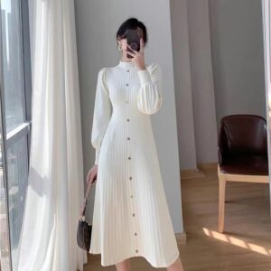 AutumnWinter Knitted Mock Neck Long Sleeve Dress