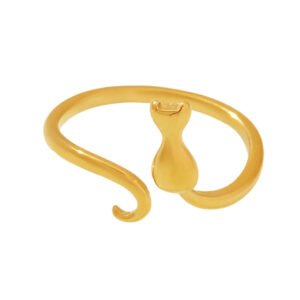 Geometric Stainless Steel Ring With A Cat Design And An Adjustable Opening