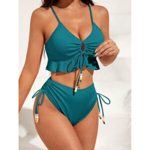 Sexy Solid-color Ruffled Push-up Bikini From Europe And The US