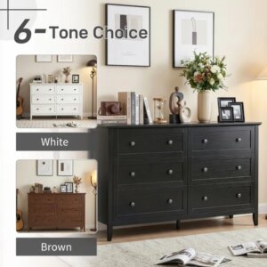 Black Embossed (SG017FD) P2 Particleboard + MDF Melamine 120*40*80cm Framed Double-row Double-handle Six-drawer Cabinet