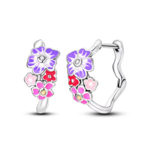 Pink-purple Iris Hoop Folded-ear Bunny Ear Jewelry Niche-design Copper-plated Silver Earrings