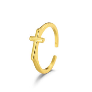 Simple Gold Polished Cross Ring In Japanese And Korean Style