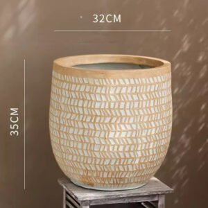 Vintage Distressed Round Magnesium Clay Flower Pot With Large Opening
