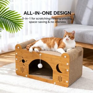 Star & Moon Cutout Cat Scratcher Couch, 56cm Size, With Teaser Ball, For Large & Multi-Cat Households