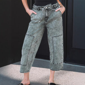 Washable Straight-leg Pants With Multiple Pockets And A Drawstring