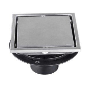 6 Inch Square Shower Drain With 2-in-1 Flat & Tile Insert Removable Cover, 304 Stainless Steel With Flange And Hair Strainer, Brushed Nickel