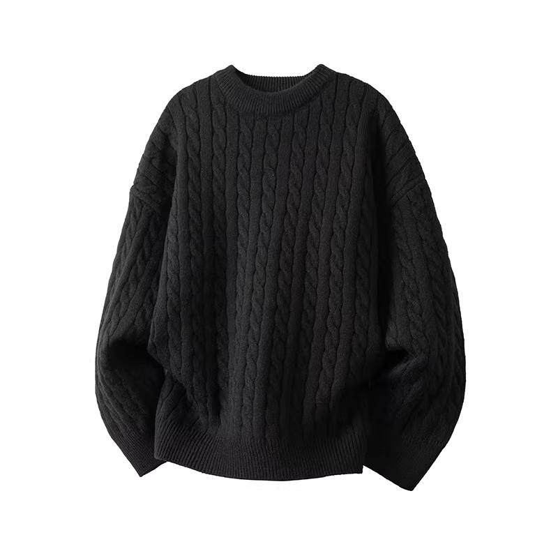 Minimalist Old-fashioned Cable Knit Crew Neck Sweater - Image 4