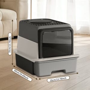 Front Flip Door Dual Opening, Anti-Splashing Anti-Tracking Odor Locking Cat Toilet With Free Scoop & Deodorant Pack