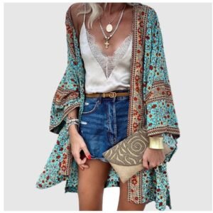 Casual Fashion Vacation Batwing Long Sleeve Cardigan Printed Top