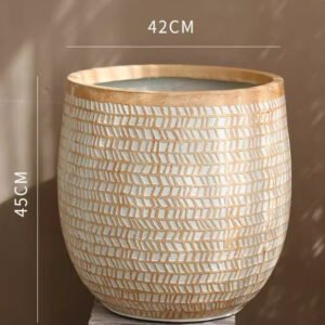 Vintage Distressed Round Magnesium Clay Flower Pot With Large Opening