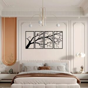 Luxury Metal Wall Art Decor Set Of 4 - Black Tree Of Life Sculpture
