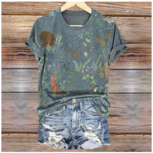 Fashionable Printed Slim-Fit Short-Sleeve Womens Top