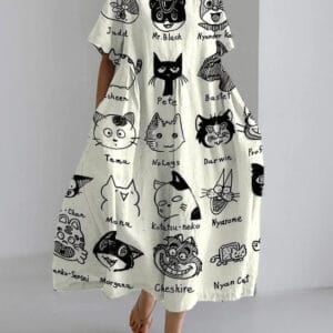 Casual Round-Neck Fashionable Short-Sleeve Printed Dress For Cats
