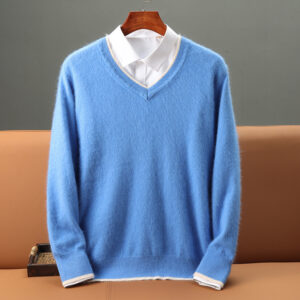 Warm Knitted Wool Sweater With A V-neck And Pullover Design