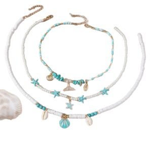 Conch And Turquoise Polymer Clay European And American-Style Necklace With Starfish Pendant