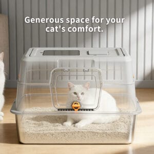60-40-40cm Fully Enclosed Stainless Steel Cat Litter Box, Odor & Splash Proof Easy Clean, For Large Cats & Multi-Cat Households