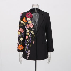 Elegant Womens Suit With 3D Floral Embroidery
