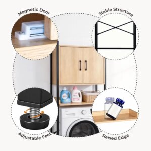 Wood Grain Embossed Design, MDF Melamine Veneer With Square Tubing, 64.5*30*171cm, Double Doors, One Shelf, Toilet Cabinet