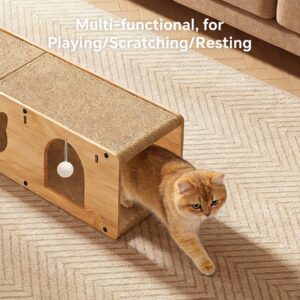 Multi-Functional Cat Tunnel Scratcher, Wood – Corrugated Scratcher, With 2 Teaser Balls, For Cats