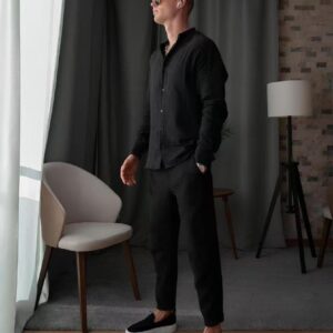 Mens Casual Sporty LongSleeve Top And Pants Set Simple Style