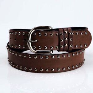 Womens Soft-leather Belt With Pin Buckle And Decorative Rivets