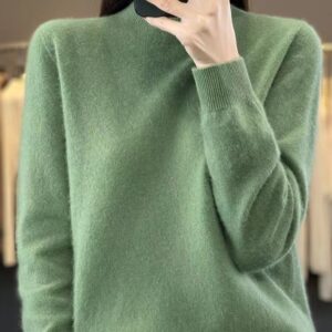 Half High Collar Pure Wool Women's Long Sleeved Knitted Base Sweater