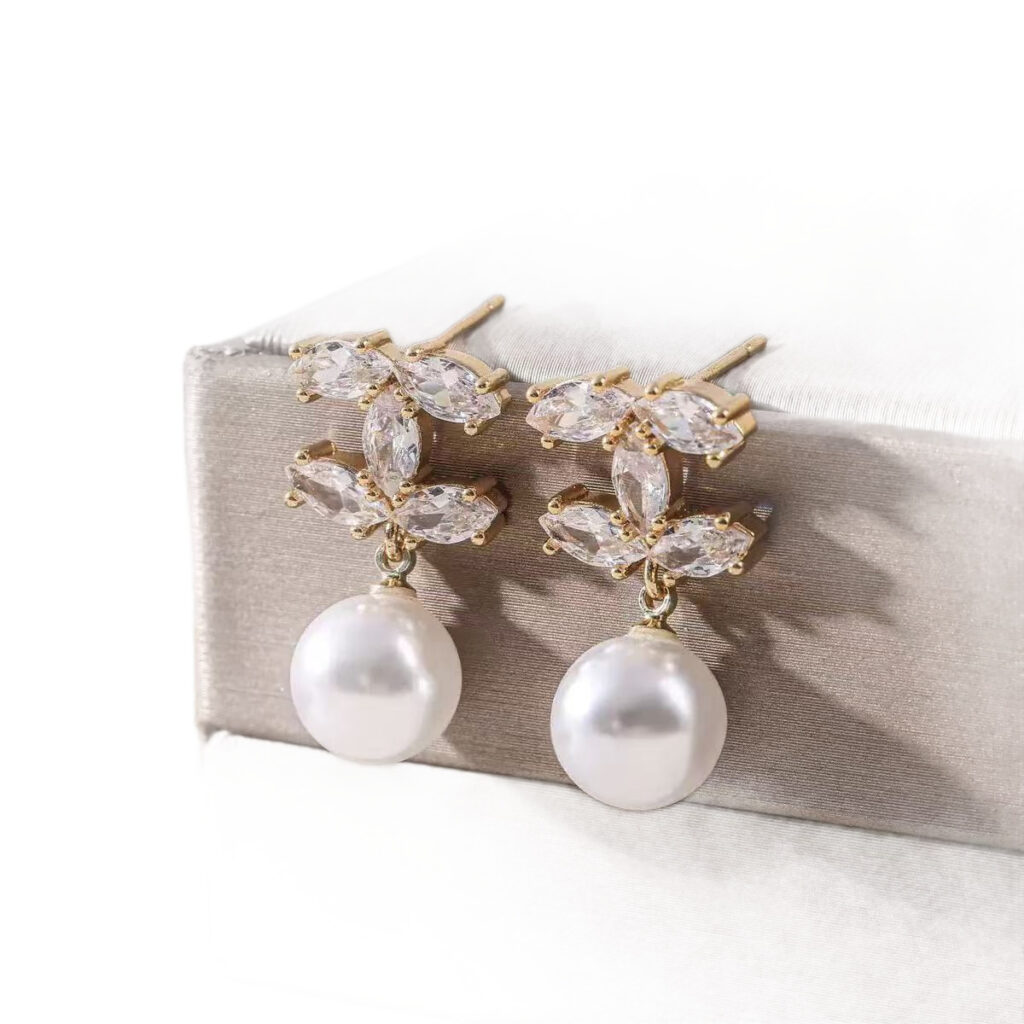 Pearl Zircon Earrings Womens Floral Design Ear Jewelry