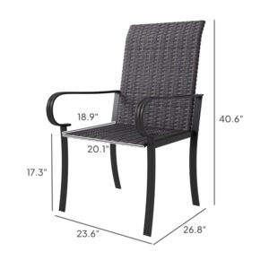 Set Of 4 Outdoor Wicker Dining Chairs With Armrest, Steel Frame, Highback And Deep Seating, Brown