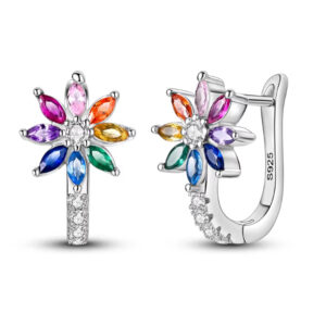 Pink-purple Iris Hoop Folded-ear Bunny Ear Jewelry Niche-design Copper-plated Silver Earrings
