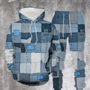 Mens Lettered Denim Hoodie With Fashionable 3D Print