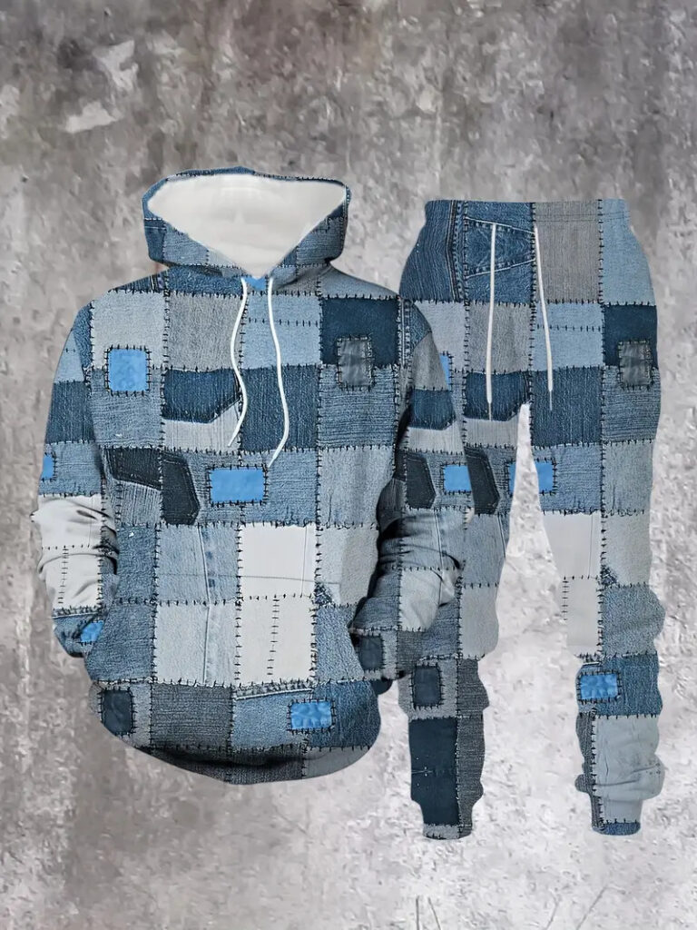 Mens Lettered Denim Hoodie With Fashionable 3D Print