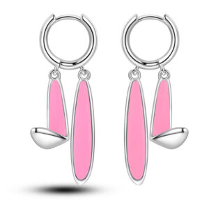 Pink-purple Iris Hoop Folded-ear Bunny Ear Jewelry Niche-design Copper-plated Silver Earrings