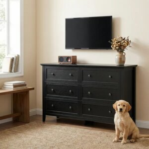 Black Embossed (SG017FD) P2 Particleboard + MDF Melamine 120*40*80cm Framed Double-row Double-handle Six-drawer Cabinet