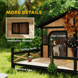 Dog House Outdoor, Wooden Dog Kennel Weatherproof With Porch, Openable Roof, Removable Bottom, Elevated Floor, Double Room For 2 Small To Medium Breeds, Natural