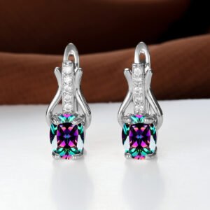 Oval Garnet Crystal Champagne Gold Ear Clips For Women