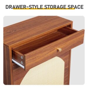 Rattan Shoe Cabinet With 1 Drawer And 2 Flip-top Drawers, Made Of Particleboard, 54*24*110cm, Brown