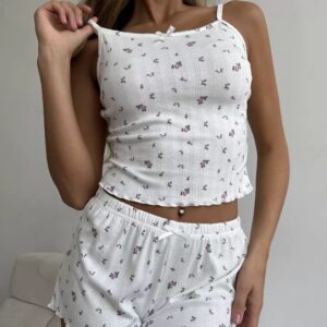 Printed Jacquard Ruffle-Trim Pajama Set