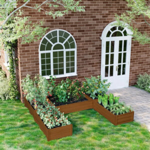 Raised Garden Bed, Set Of 5 Large Wooden Box Planters For Outdoor Plants Vegetables Flowers Herbs, 7.5×7.5x1ft, Brown