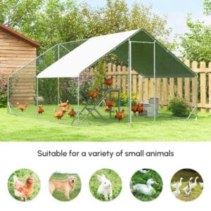 Large Chicken Coop Metal Chicken Run With Waterproof And Anti-UV Cover, Dome Shaped Walk-in Fence Cage Hen House For Outdoor And Yard Farm Use, 1Tube Diameter,