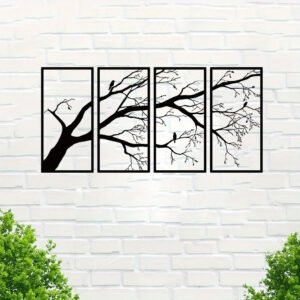 Luxury Metal Wall Art Decor Set Of 4 - Black Tree Of Life Sculpture
