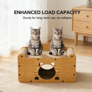 56cm Whisker Cat Shape Cat Scratcher Sofa, Wooden Cat Bed With Upper Scratcher & Lower Private Space, Cat Claw Care & Resting Toy